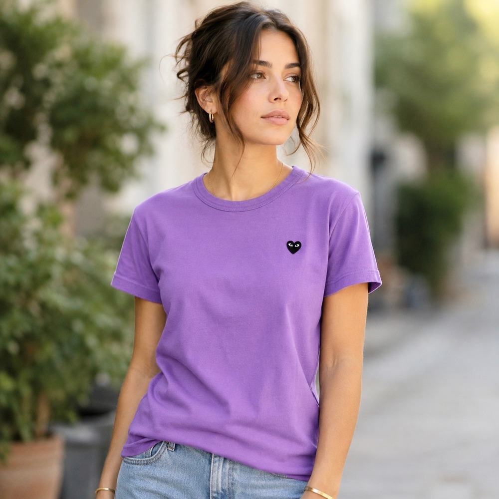 Comme des Garçons PLAY Purple Black Heart Tee Shirt Made Japan Cotton BTC Small